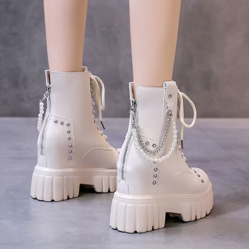 Giày Bốt Martin Cao Gót 10cm Thiết Kế Hai Màu Thời Trang Cá Tính