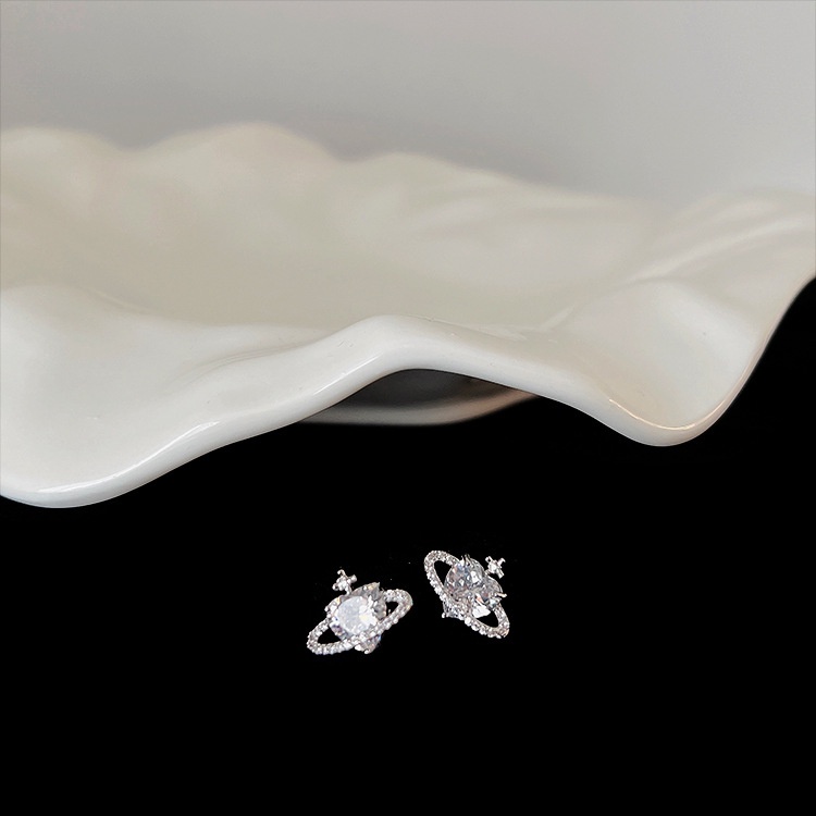 Bông Tai Mạ Bạc 925 Đính Đá Zircon Hình Hành Tinh Phong Cách Retro Hàn Quốc Cho Nữ