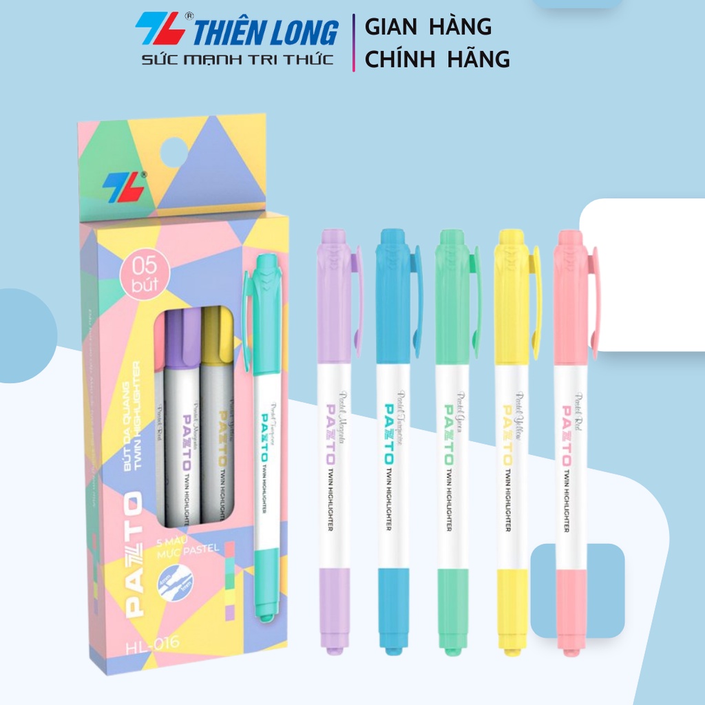 [QUÀ COOL] HỘP 5 CÂY Bút dạ quang màu Pastel Thiên Long Pazto HL-016  - Không để lại vết khi Photocopy