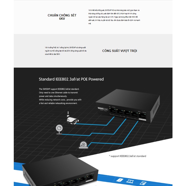 Switch PoE 5 Cổng 10/100Mbps TOTOLINK SW504P - Hàng chính hãng