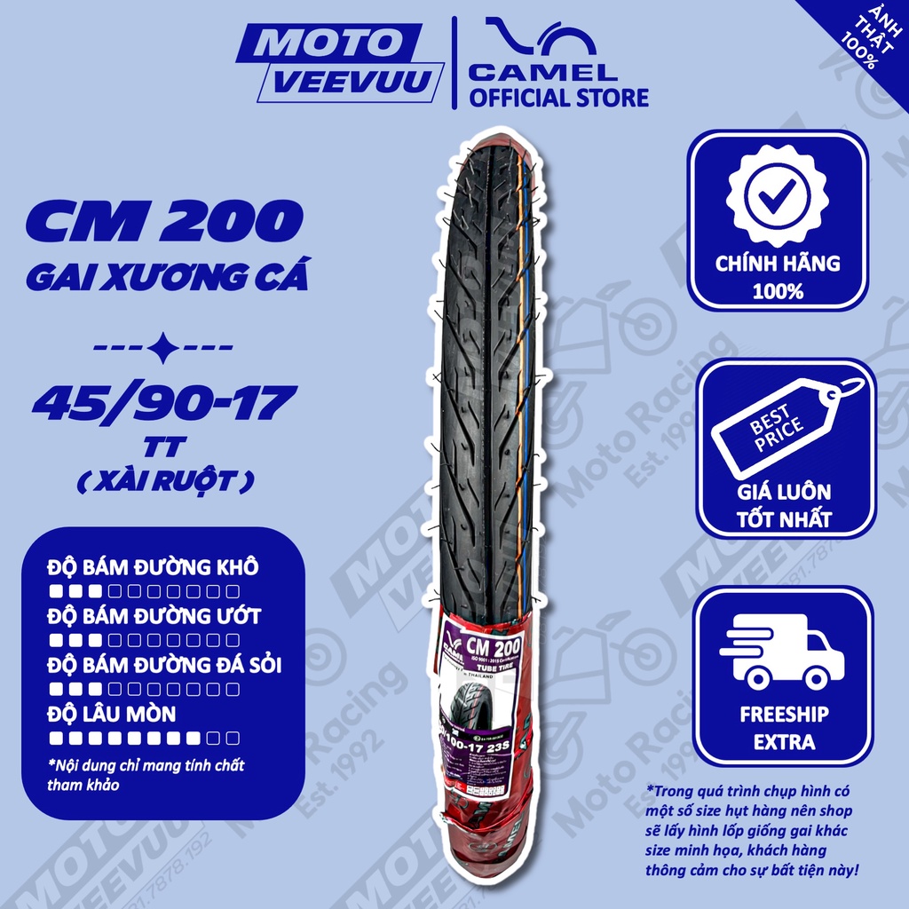 Vỏ lốp xe máy Camel 200 Gai xương cá 45/90-17 TT (Lốp xài ruột)