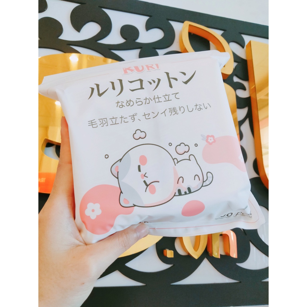 Bông Tẩy Trang RURI Nhật Bản Cotton 100 miếng, mềm mịn,không xù bông, không xơ bông, mang lại cảm giác êm dịu cho da