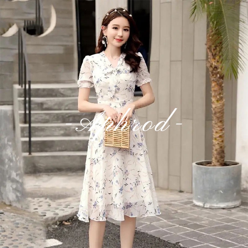 Aphrod Đầm Tay Ngắn Cổ Chữ V In Họa Tiết Hoa Thời Trang Xinh Xắn Cho Nữ