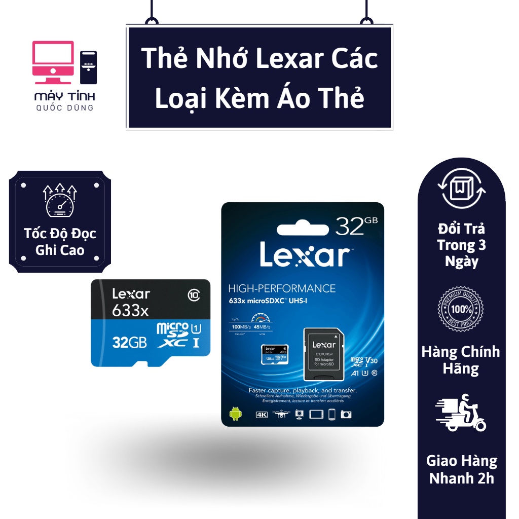 Thẻ Nhớ Lexar 32GB - 64GB - 128GB MicroSDXC 633x A1 V30 95/45 MBs I Máy Tính Quốc Dũng