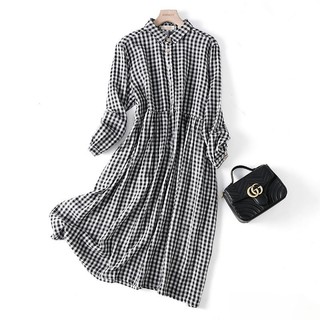 Váy sơ mi nữ dáng babydoll form rộng 45- 85kg thiết kế tay dài kẻ caro