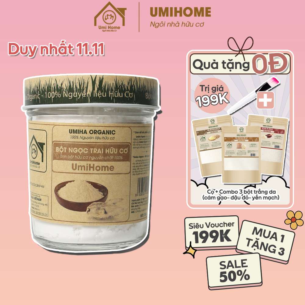 Bột đắp mặt Ngọc Trai nguyên chất UMIHOME 135g làm sạch trắng da, tăng cường Collagen, ngăn ngừa lão hóa