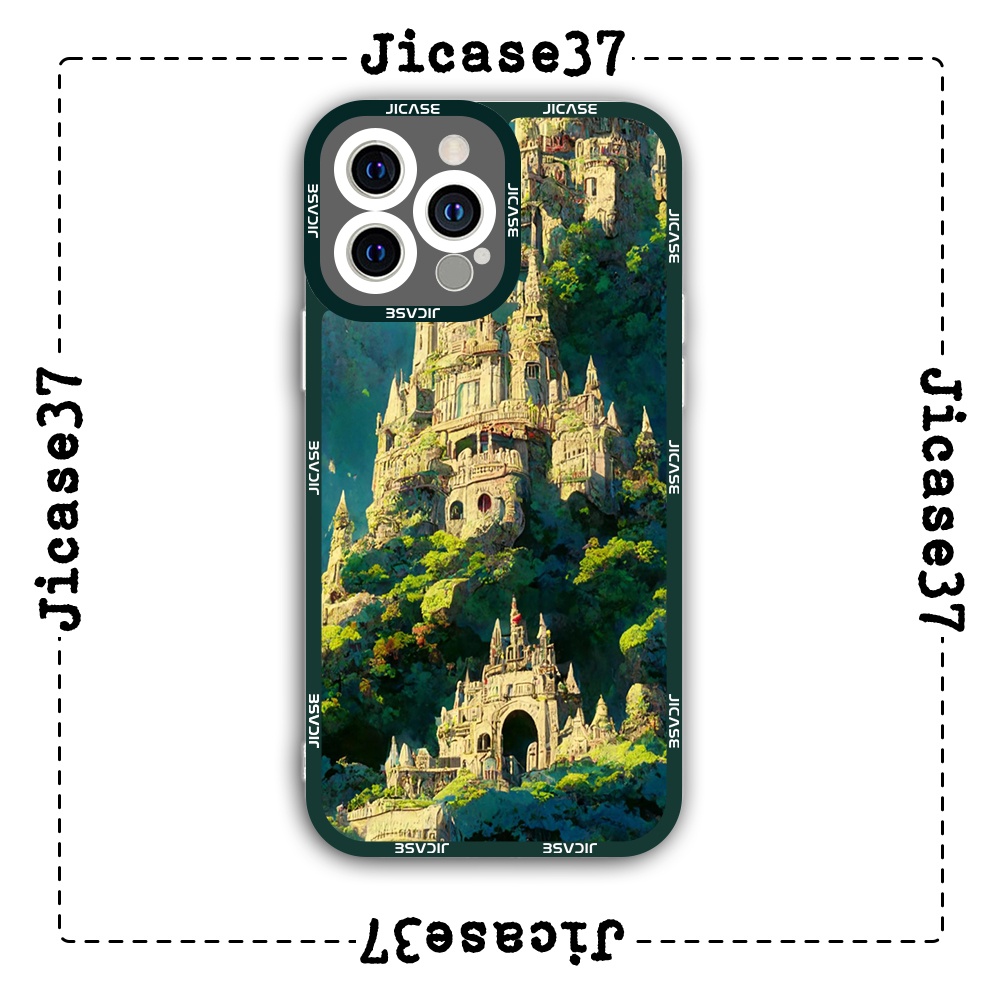 Ốp lưng iphone cạnh vuông Jicase Trang lâu đài xanh 6plus/6s/6splus/7/7plus/8/8plus/x/xs/11/12/pro/max/plus/promax