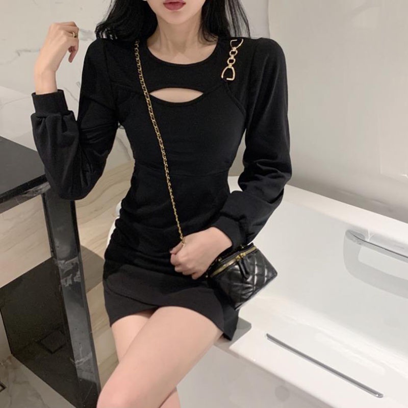 IELGY IELGY Đầm Dài Tay Khoét Eo Cao Cấp Thời Trang Dành Cho Nữ