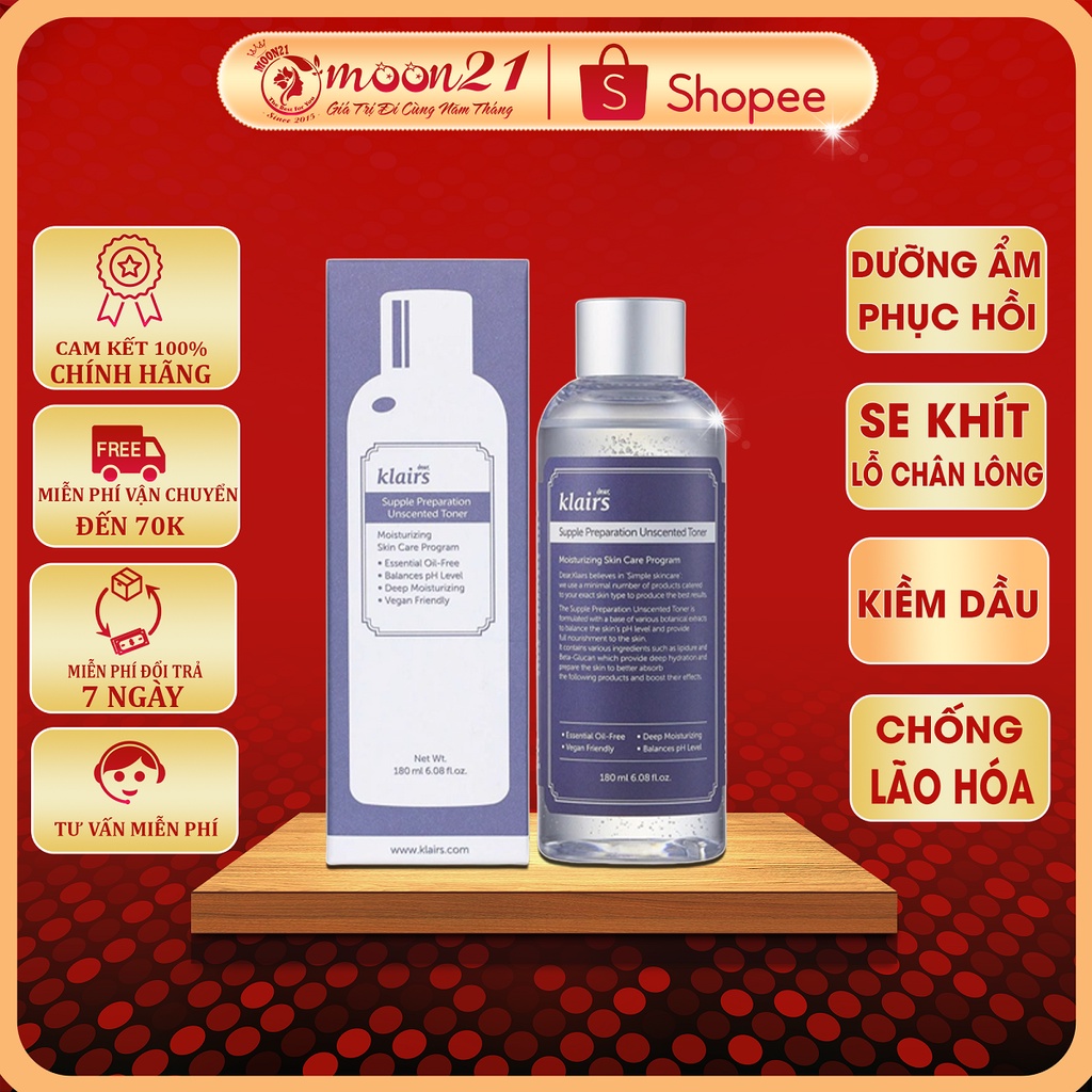 Toner Klairs Không Mùi MOON21 Nước Hoa Hồng Klairs Supple Preparation Unscented 180ml cho da nhạy cảm