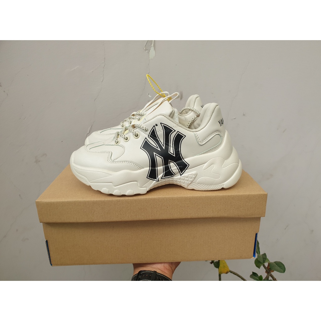 Giày tăng chiều cao 5cm nam nữ MLB NY bản cao cấp, Giày độn đế NY đen trắng full box A260 Yone Sneaker