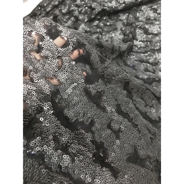 Vải kim sa xám lì họa tiết độc lạ co dãn đẹp sang (khổ 1m5)may đầm váy dạ hội ,Vest , áo dài