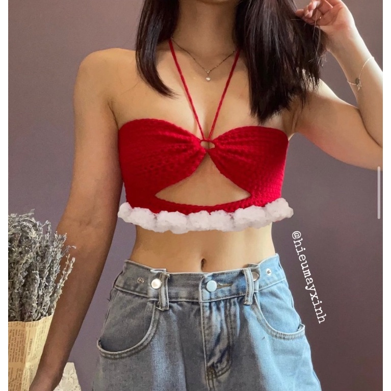 “REGINA cut out Top” - áo len crochet handmade mùa Giáng Sinh dễ thương