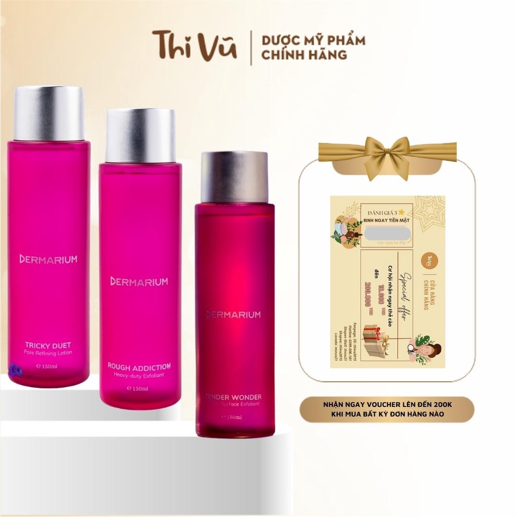 Tẩy da chết hoá học Dermarium Tricky Duet làm sạch sâu lỗ chân lông Rough Addiction Tender Wonder 150ml và 55ml