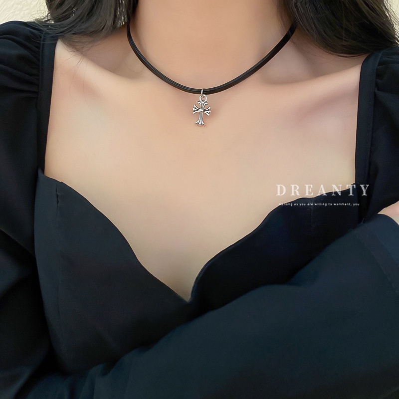 Vòng Cổ Dây Da Mặt Thánh Giá Phong Cách Punk Âu Mỹ Độc Đáo