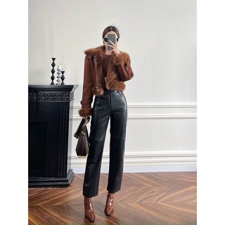 Áo khoác lửng da lộn lót lông