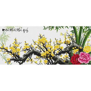 Tranh Thêu Chữ Thập Mai Khai Phú Quý_Cành Hoa MAI Mẫu Đơn AL51331
