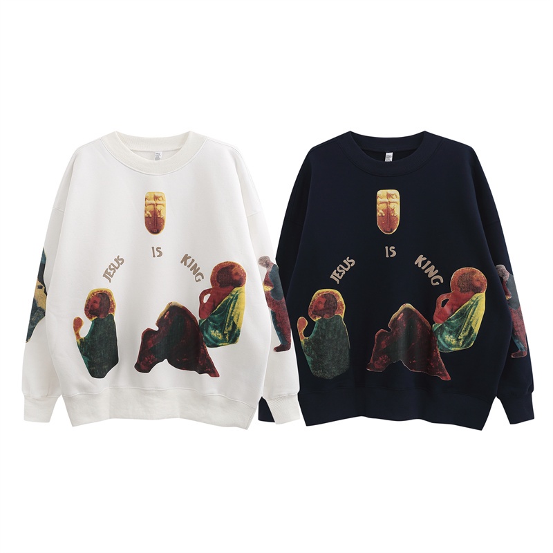 Áo Sweater Kanye High Jesus is king Dáng Rộng Cổ Thuyền In Chữ Thời Trang Đường Phố