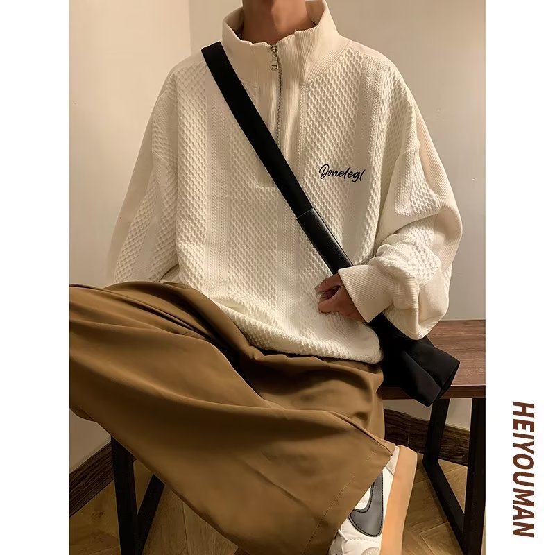Áo sweater Cổ Đứng Dáng Rộng Tay Dài Có Khóa Kéo Thời Trang Thu Đông 2022 Cho Nam