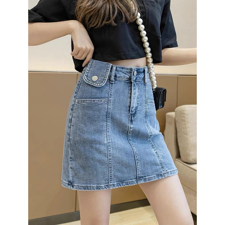Váy quần nữ hàng co giãn mạnh màu xanh nhạt lưng phối nắp túi mã 4338