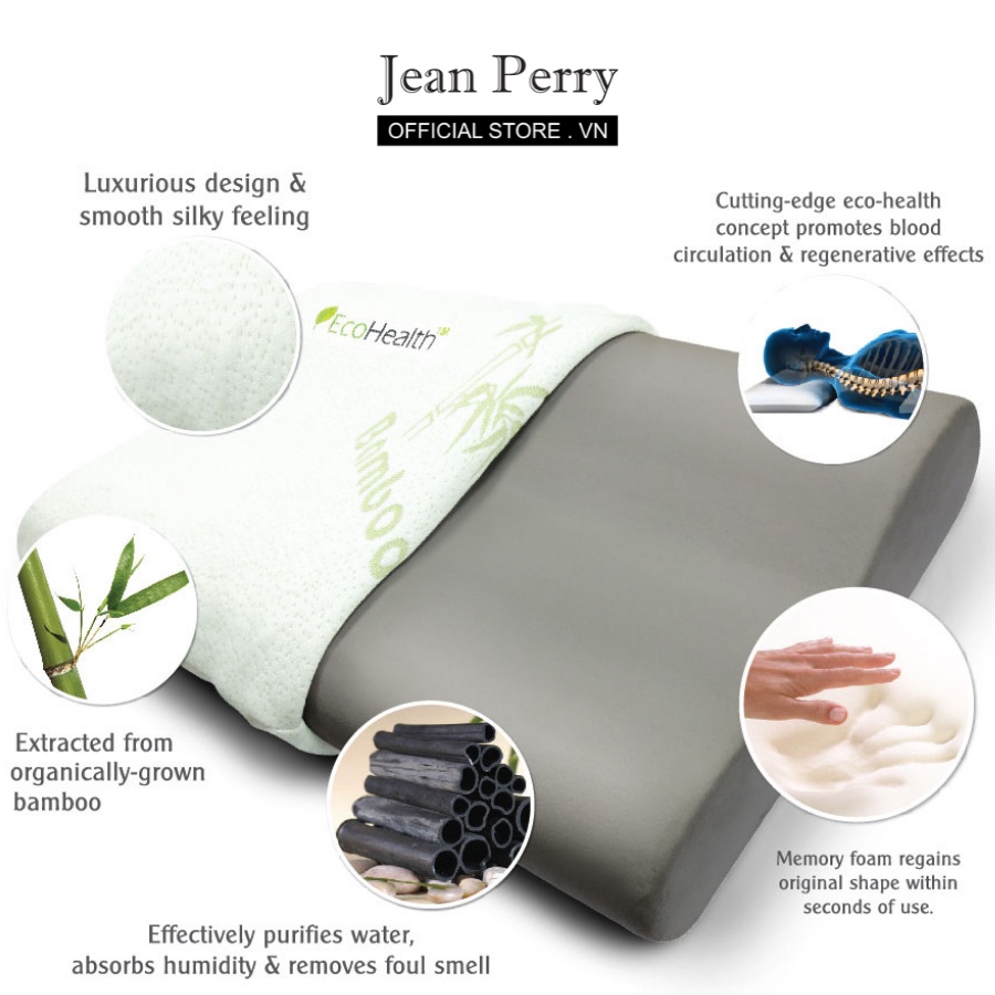 Gối nằm chiết xuất than tre Jean Perry Memory Foam Bamboo Charcoal Contour (thường) 60x40x11/9 cm