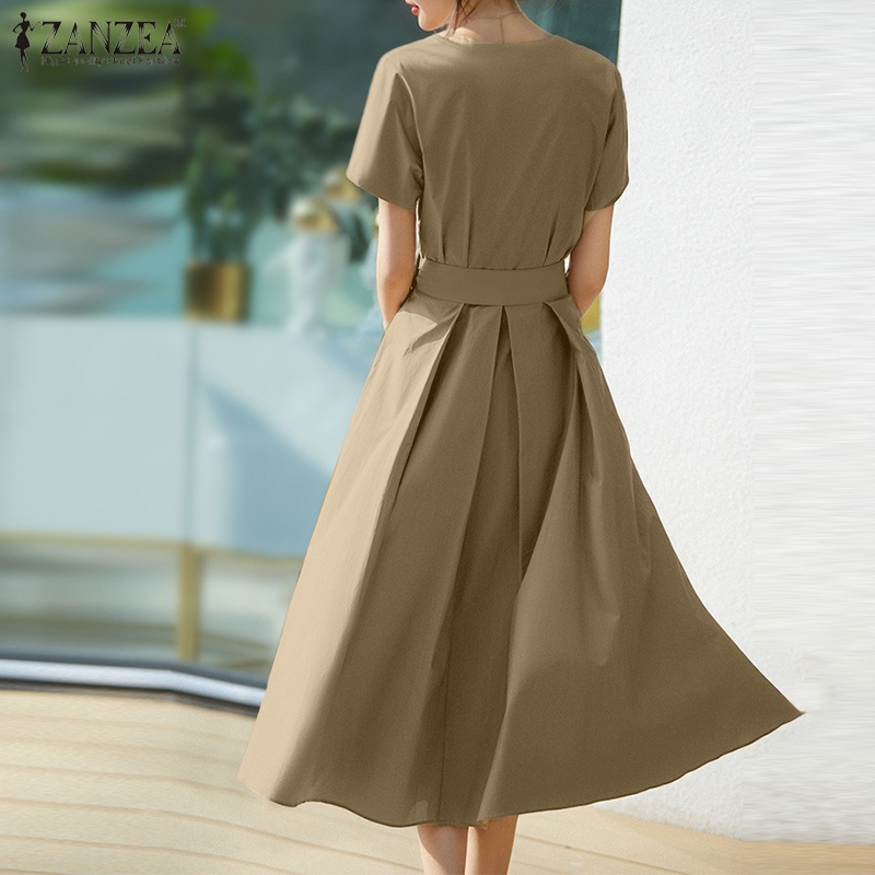 Đầm nữ Zanzea cổ v cột eo thời trang hàn quốc