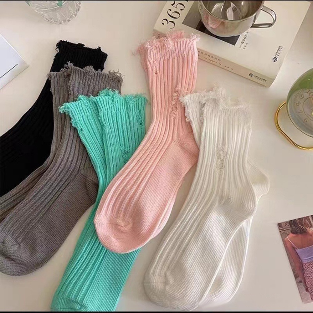 Đôi Vớ Màu Sắc Trơn Phong Cách Đường Phố Thời Trang Mùa Thu Cho Nữ
