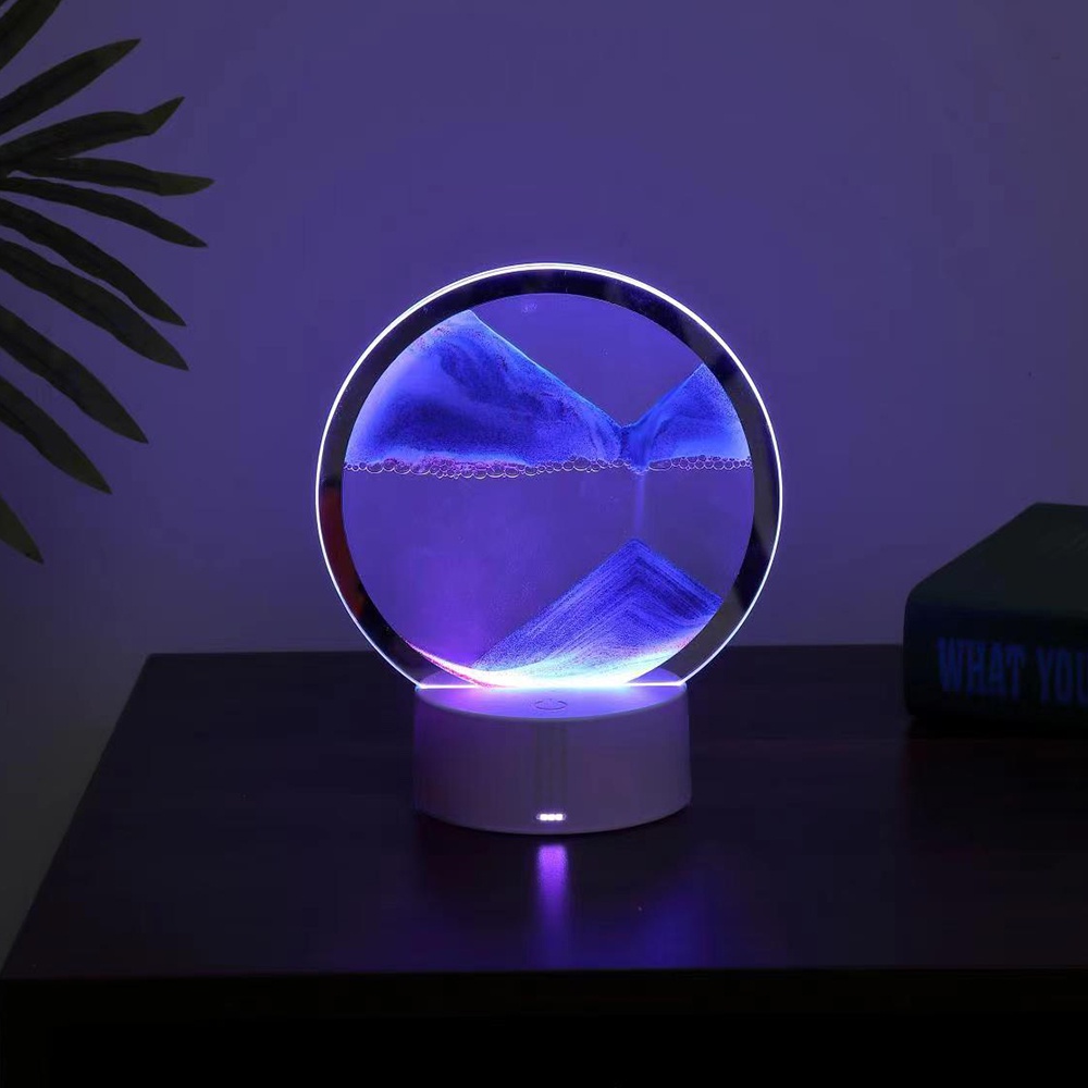Đèn ngủ đồng hồ cát chảy VIRWIR 3D 7 màu sắc có đế giữ để bàn sạc USB độc đáo trang trí nhà cửa