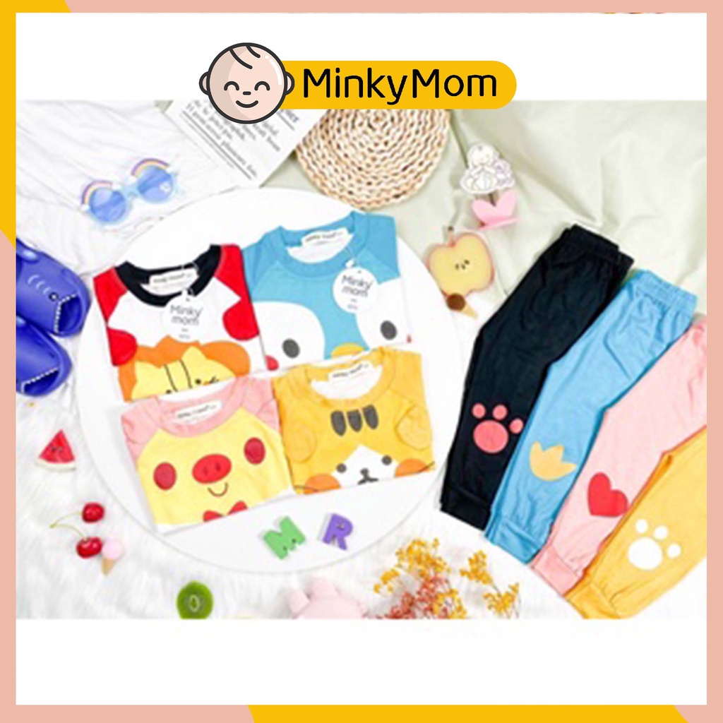 Bộ Áo Cộc, Quần Dài Thun Lạnh MINKY MOM In Hình, Đắp Tai Động Vật Mềm Mịn Thoáng Mát Cho Bé Hàng Chuẩn Đẹp