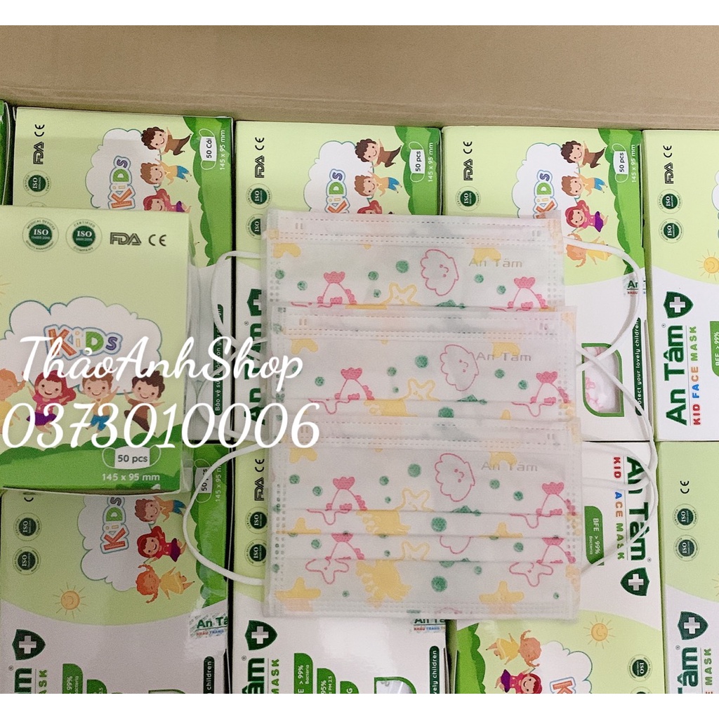 Khẩu trang y tế bé An Tâm 3 lớp kháng khuẩn hộp 50 cái mix nhiều hình