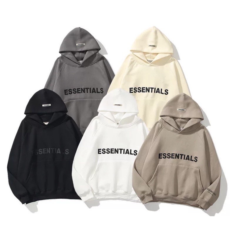 Áo Hoodie Nỉ Bông Logo Cao Su Họa Tiết Chữ ESSENTIAL Cực Chất