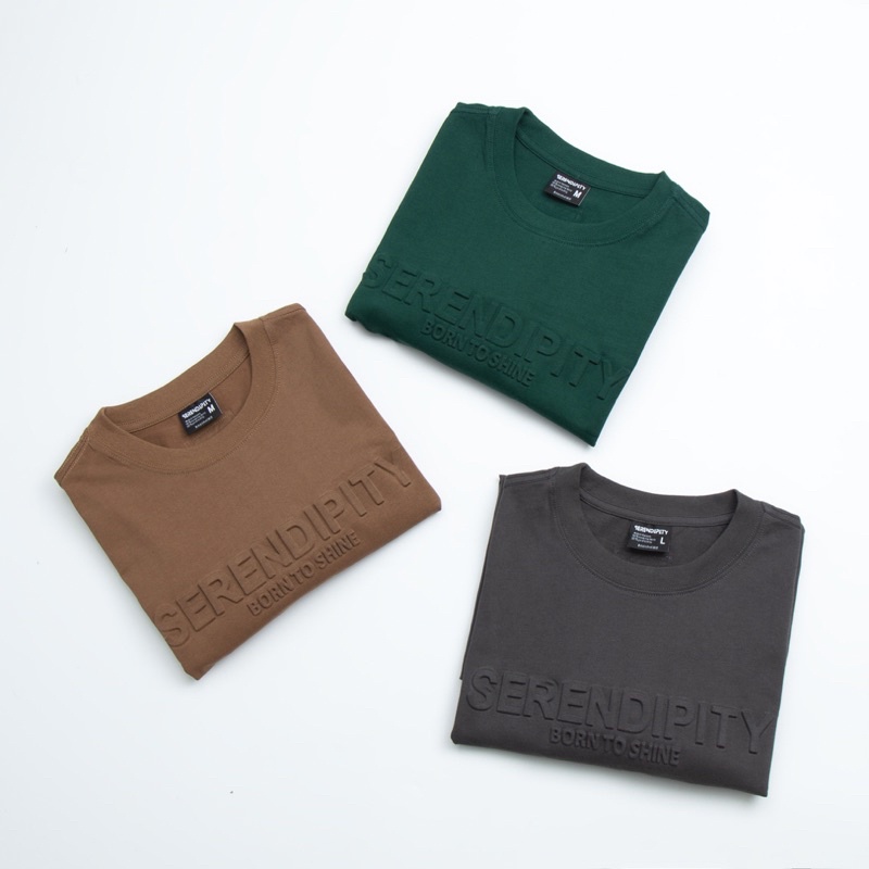 Áo Thun SERENDIPITY -  - In Chữ Dập Nổi - Xám/Đen/Kem/Nâu/Rêu