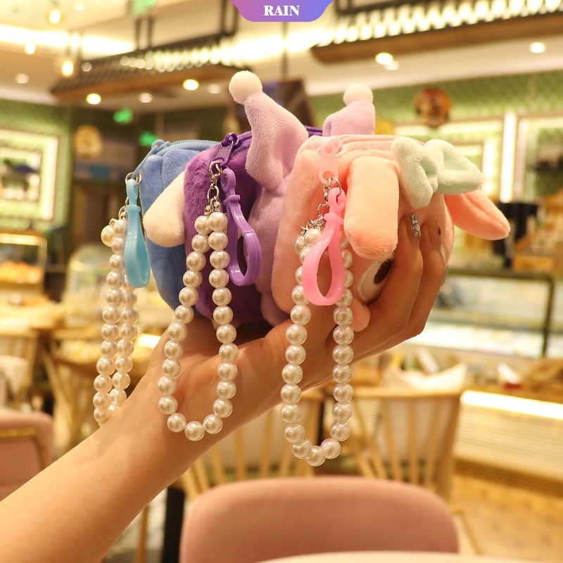 SANRIO Túi Đựng Thẻ ID / Tiền Xu Hình Vuông Phủ Lông Hình Cinnamoroll My Melody Kuromi Đính Ngọc Trai Nhân Tạo Dễ Thương Mới [RAIN]