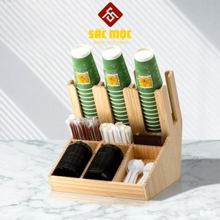 Kệ Đựng Ly Cốc (LN85-25) Ly Trà Sữa, Ly Giấy, Ly Nhựa, Đựng Túi Trà, Đựng Ống Hút Bằng Gỗ Thông Cao Cấp