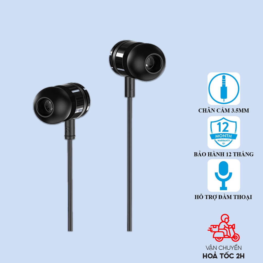 Tai nghe Borofone BM31 Đen jack  3,5mm tròn, hỗ trợ mic đàm thoại tương thích 5,5S,6,6S,6 Plus, 6S Plus, Android