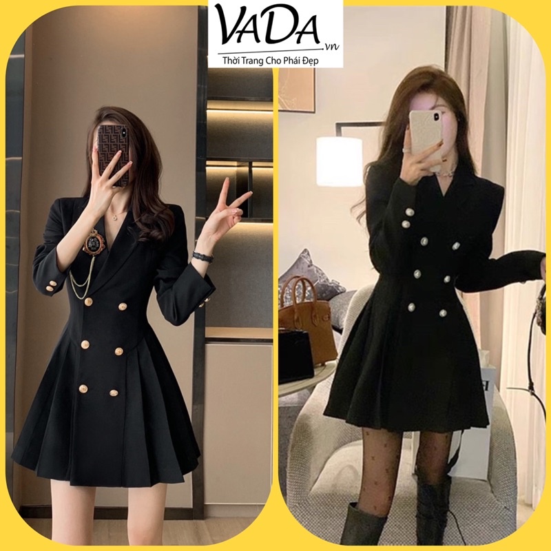 Đầm Vest Nữ Tay Dài Hàn Quốc xếp ly hàng thiết kế sang chảnh, cá tính - Thời Trang VADA (Đ955)