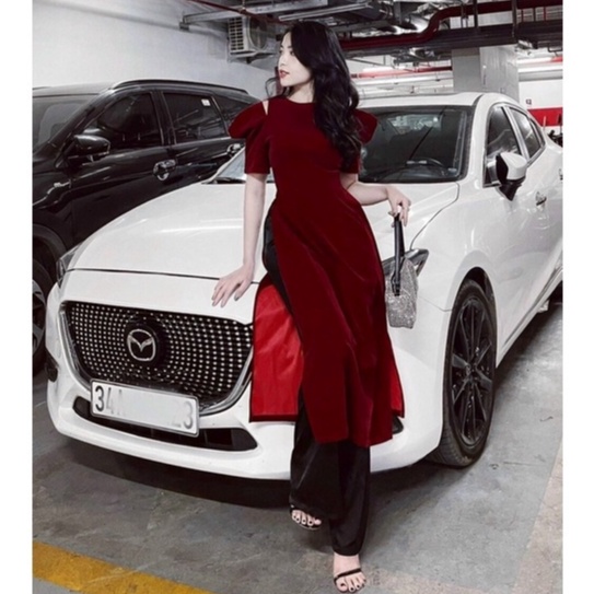 Áo Dài Ren Trắng, Áo Dài Cách Tân Tay Bồng Khoét Vai Đính Hạt Cổ Kèm Quần Suông Lụa Đủ Size, Hàng Thiết Kế Siêu Hot.