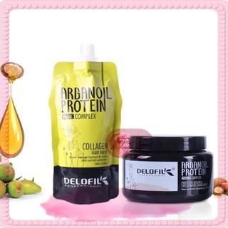 Kem Dầu Hấp Ủ Tóc Phục Hồi Dưỡng Ẩm Collagen Delofil Arganoil Protein Siêu Mượt 500ml