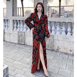Váy In Hoa Hồng Xẻ Tà Eclipse Clothing