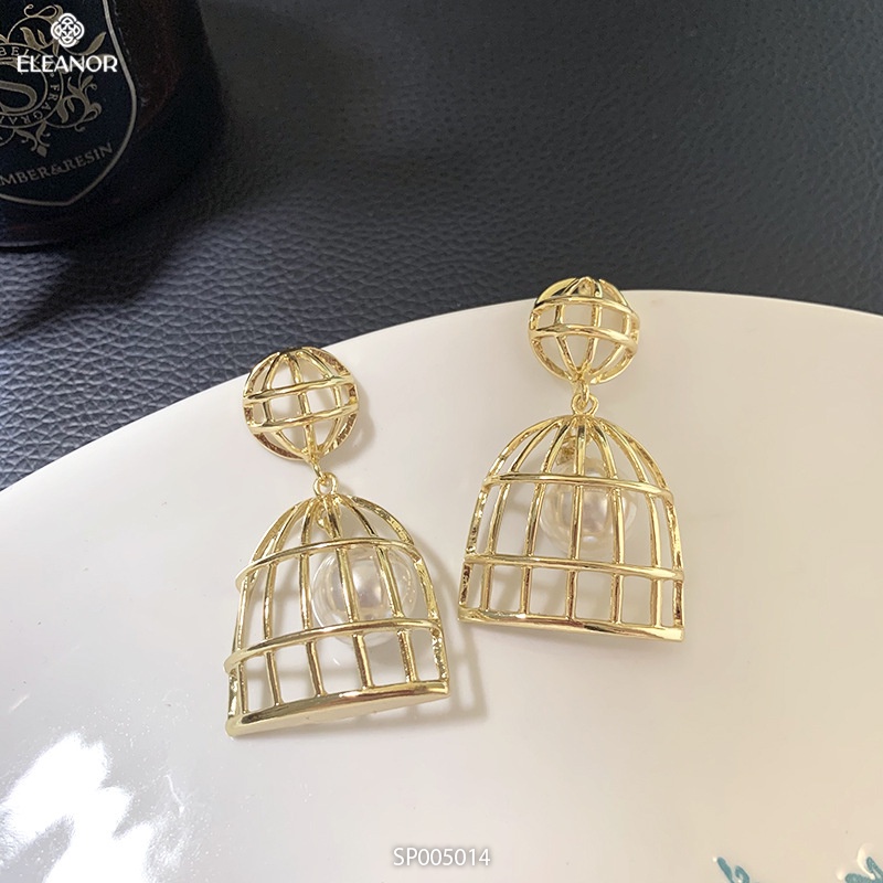 Bông tai nữ chuôi bạc 925 Eleanor Accessories hoạ tiết đèn lồng ngọc trai nhân tạo phụ kiện trang sức 5014