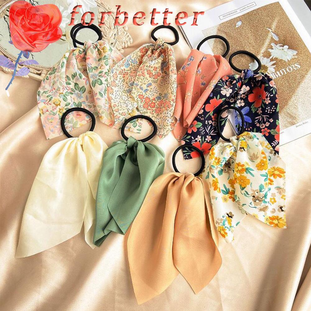 Dây buộc tóc co dãn in hoa/ màu trơn kiểu vintage cho nữ