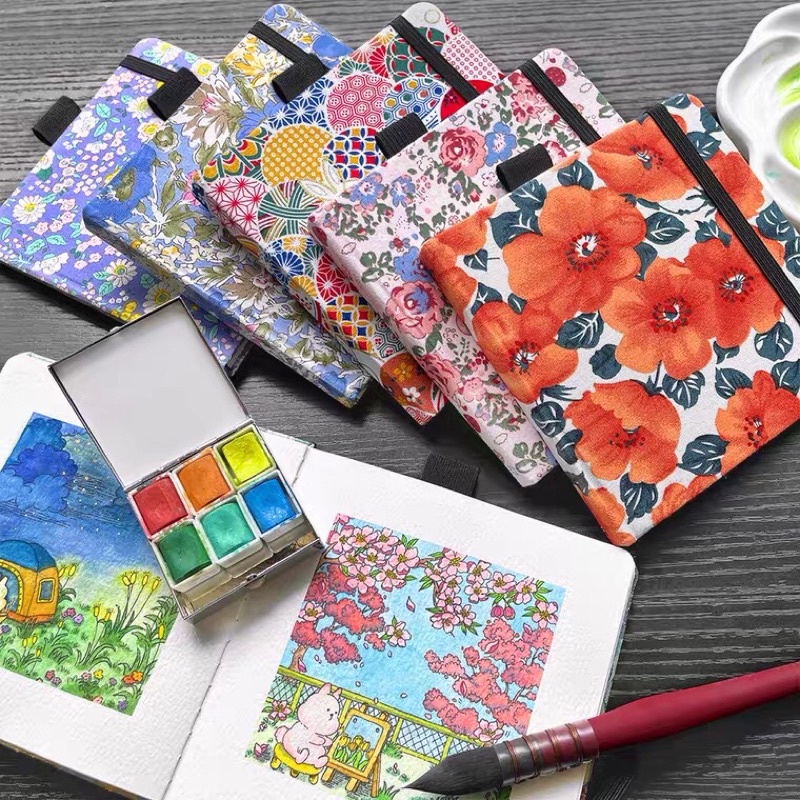 Sổ vẽ màu nước bìa hoa 300gsm 12x12cm xinh xắn