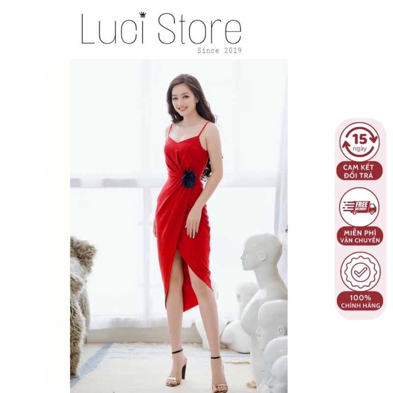 (Có size) Đầm thun 2 dây nhúng eo tà chéo cực sang trọng cho bạn nữ 2383