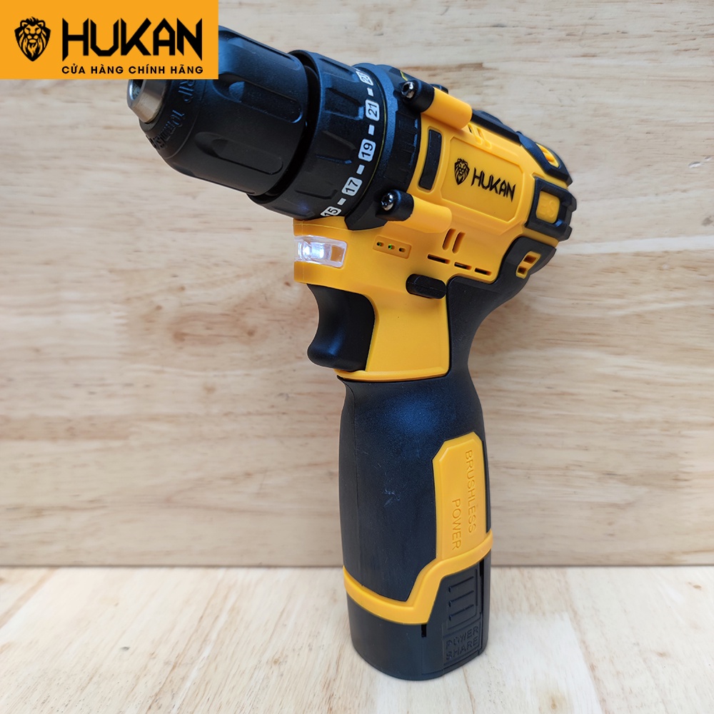 Máy khoan pin HUKAN 18V 4 cell Model HK-XC5 không chổi than tặng kèm 2 mũi khoan