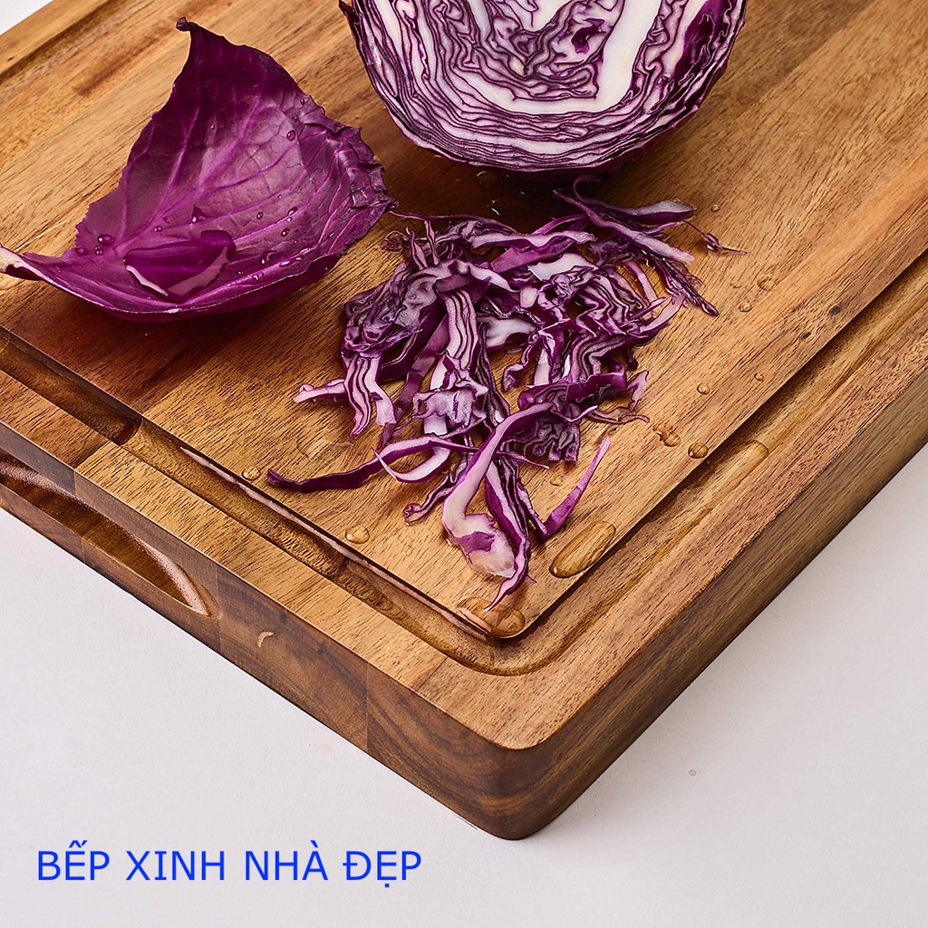 THỚT GỖ TRÀM TO VÀ DÀY, KT 43x33x3.8cm CÓ RÃNH THU NƯỚC & GOM THÀNH PHẨM VÀ LỖ TAY CẦM 2 BÊN