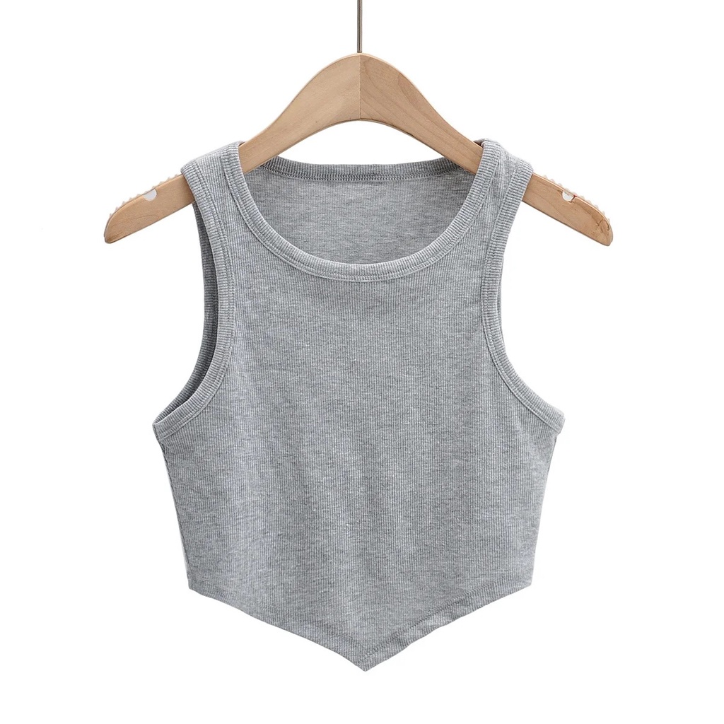 Áo thun ba lỗ croptop CERA-Y lai nhọn tà trước-tà sau màu đen / màu trắng CRA078