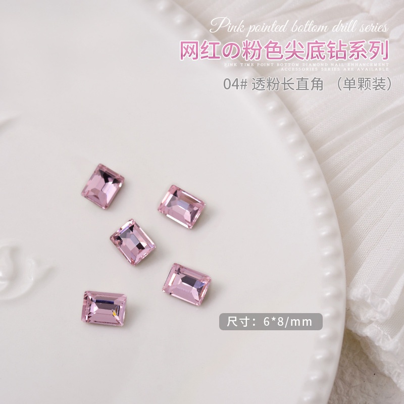 Set 10 viên đá pha lê K9, đá khối màu hồng nhạt, nhiều hình dạng trang trí móng tay nghệ thuật