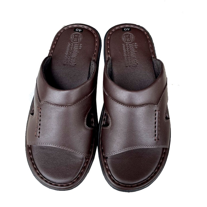 Dép da nam quai ngang da bò mau đen Trường Hải đế cao 3cm DNĐ125