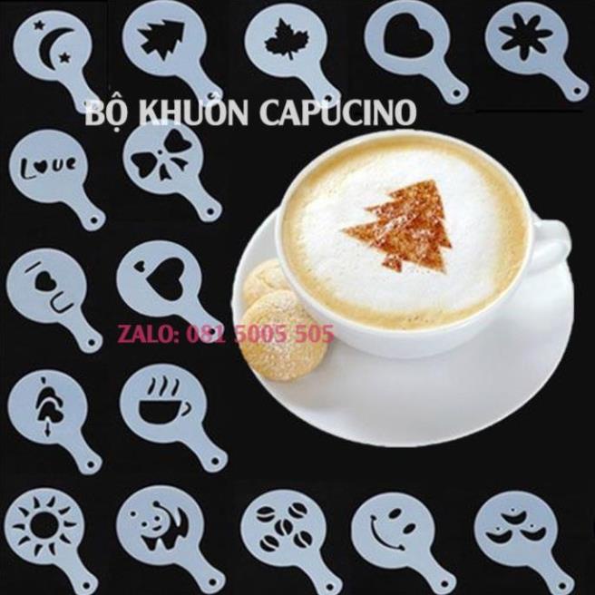 Lọ rắc bột cacao tạo hình chất liệu inox và Khuôn vẽ hình capuccino điệu nghệ -Dụng cụ pha chế Tony