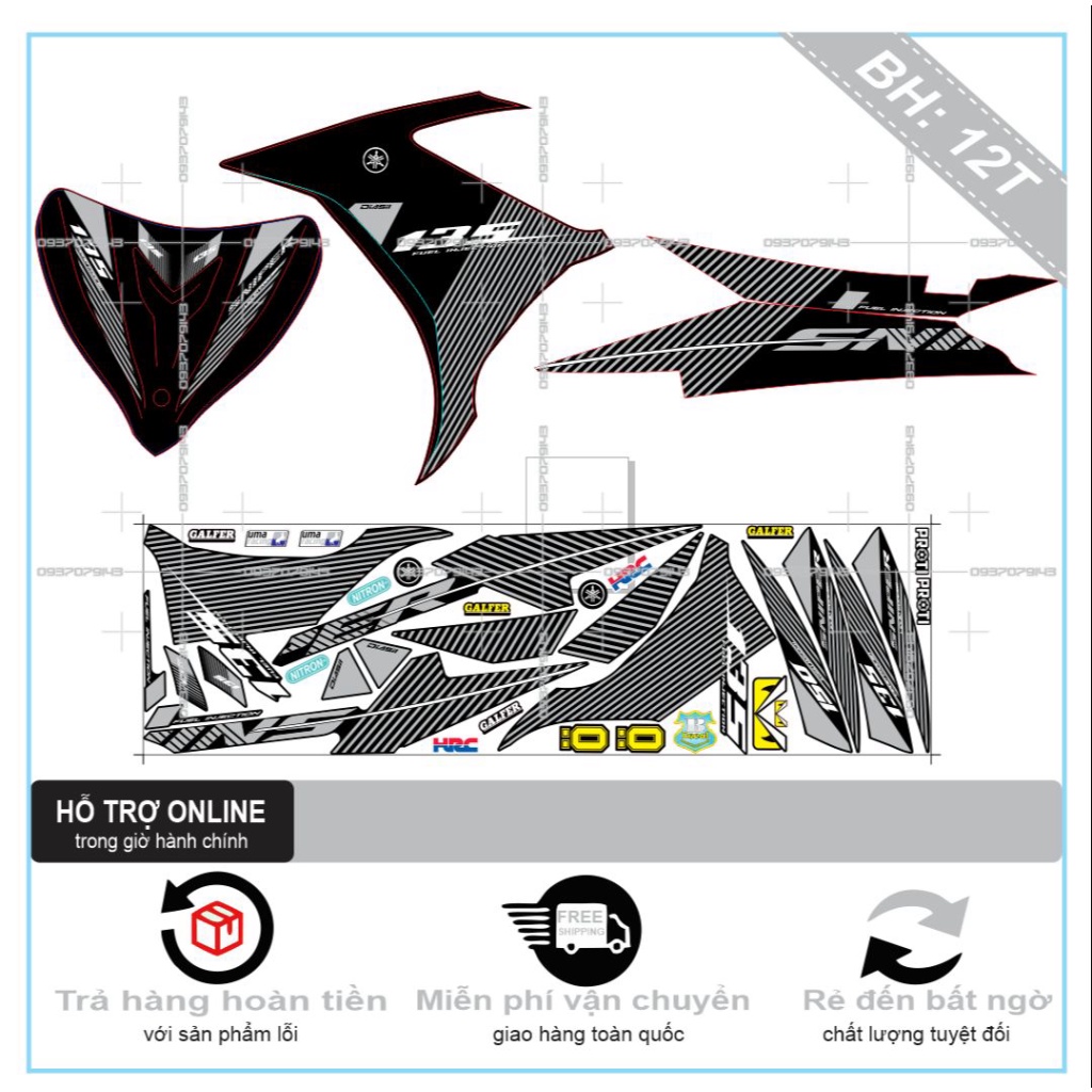 {TPHCM-FREE SHIP] TEM RỜI EXCITER 2011 SNIPERS XÁM ĐEN