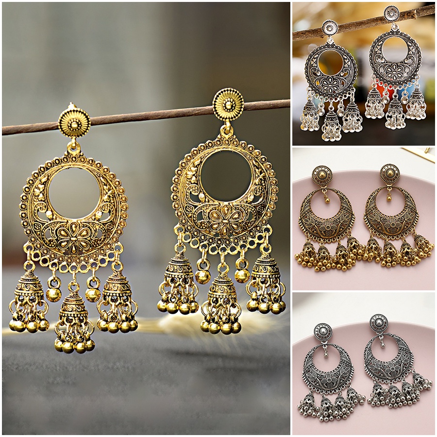 Bông tai đôn hoàng thả dài phong cách boho mông cổ tây tạng